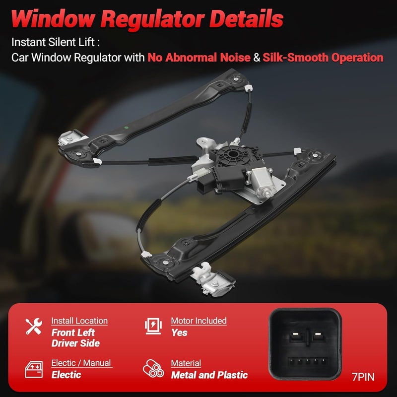 PZ Front Left Driver Side (7 Pins) Power Window Regulator with Motor Compatible with 2016 Chevy Cruze Limited, 2011-2015 Chevy Cruze with Express Up and Down, Replace 94532757 748-974 - Image 3